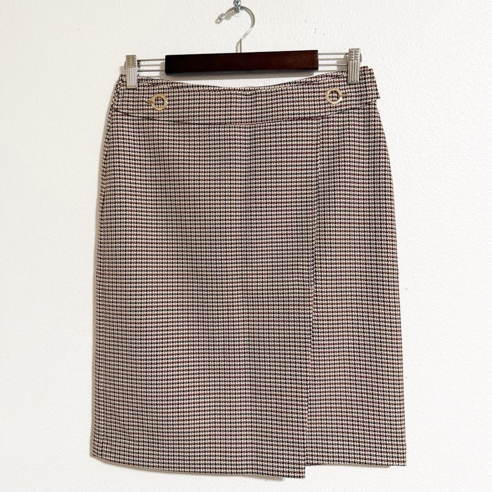 NEW H&M Houndstooth Plaid Front Slit Grommet Pencil Skirt